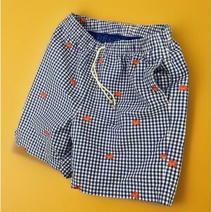 J McLaughlin Mens M Swim Trunks Shorts Gingham Plaid Blue Crabs Print Lined